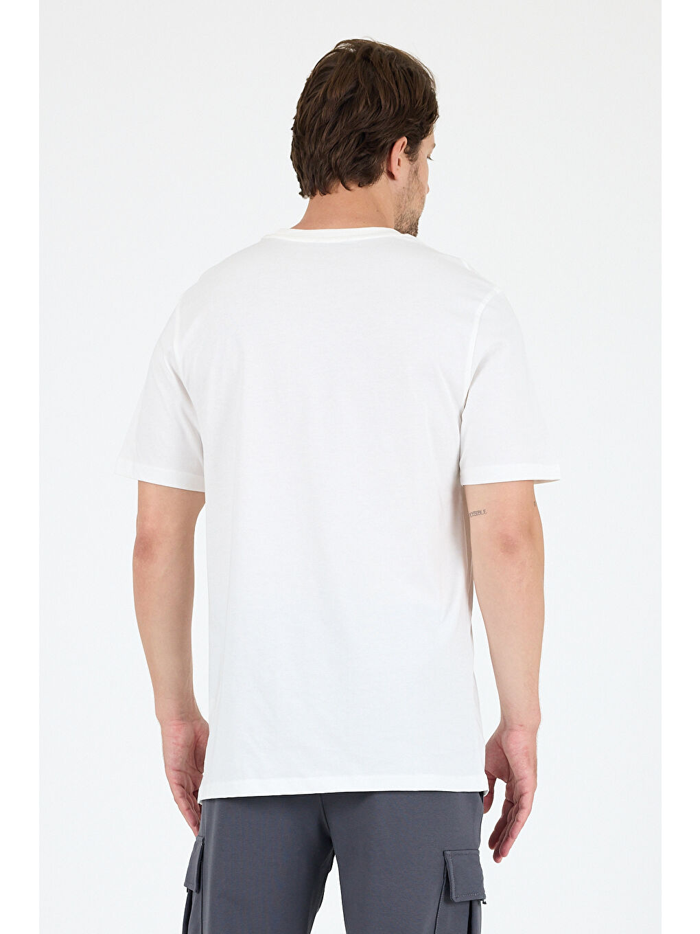 Ekru Erkek %100 Pamuk Cep Detaylı Baskılı Tişört – Bisiklet Yaka, Yazlık Model Erkek Tişört 0105-4