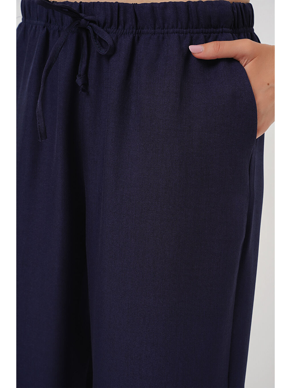 Kadın Geniş Paça Keten Pantolon 6735 - Lacivert-4