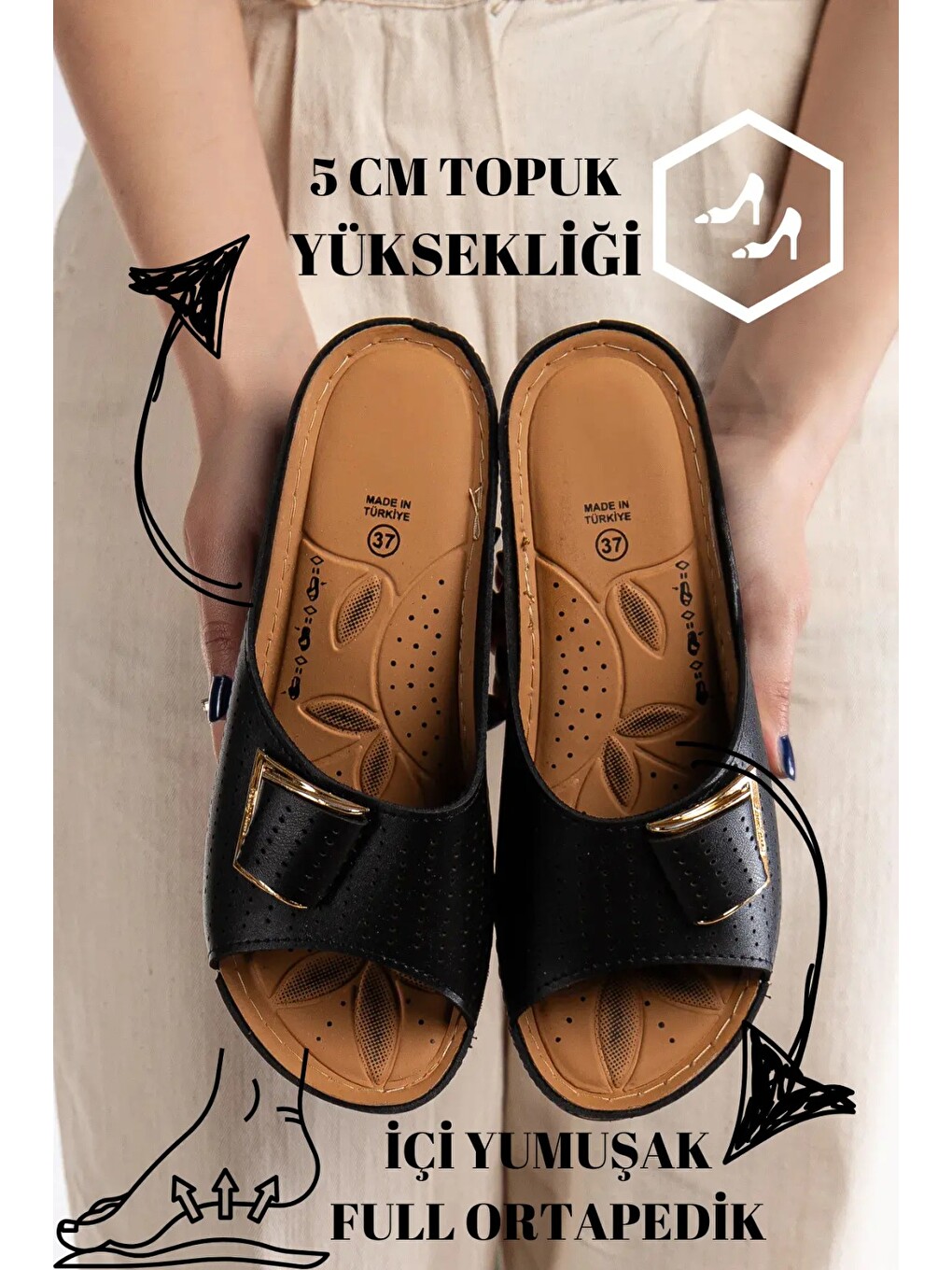 Siyah Günlük Ortopedik Terlik Anne Orta Yaş Genç Ev & Dışarı Terliği-1