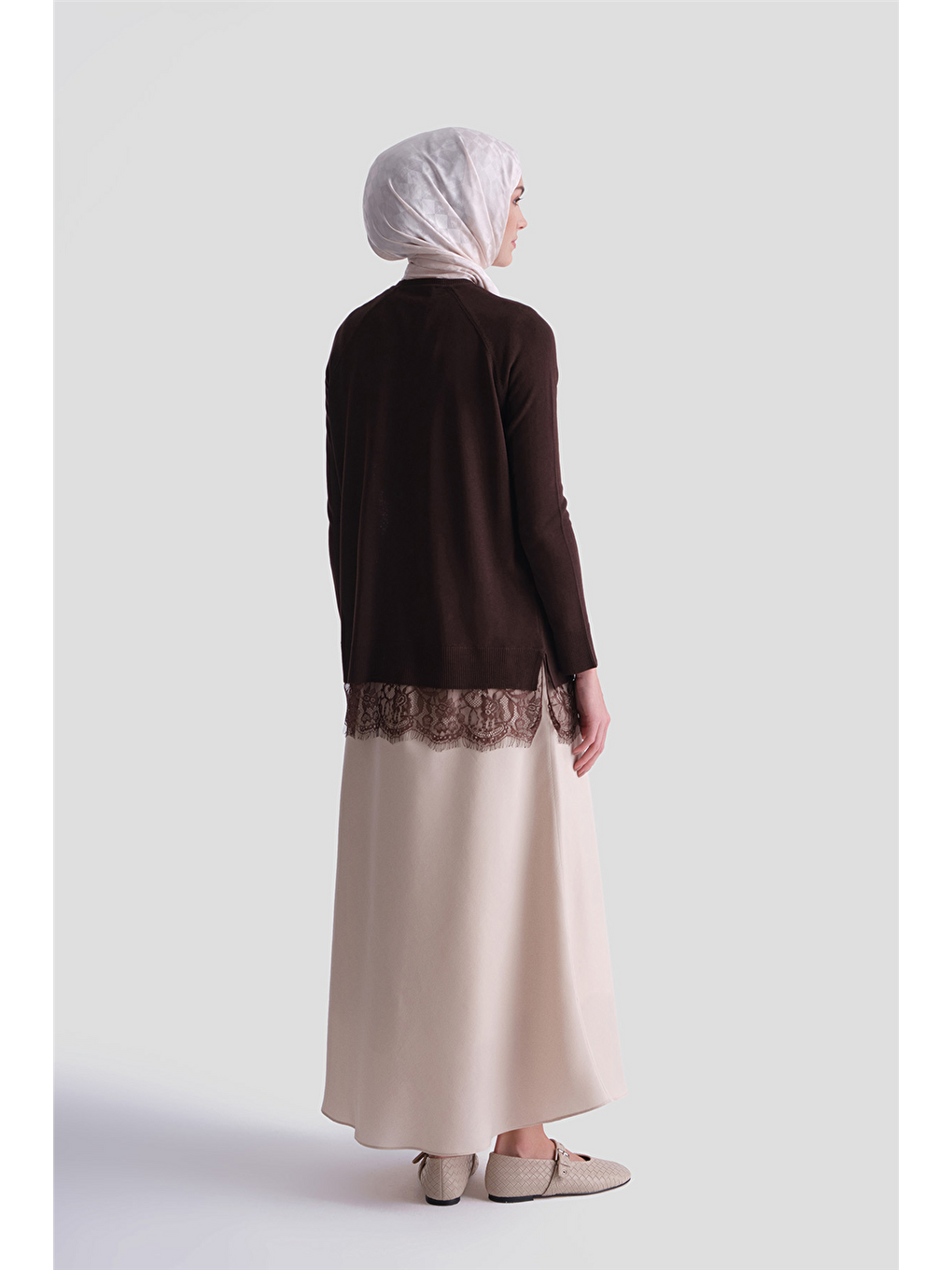 Kahverengi Dantelli Rayon Tunik Acı Kahve-4