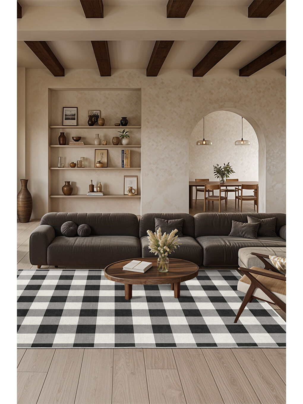 Siyah Dekoratif Özel Tasarım Yıkanabilir İnce Kaymaz Tabanlı Modern Halı KECE FR31-2