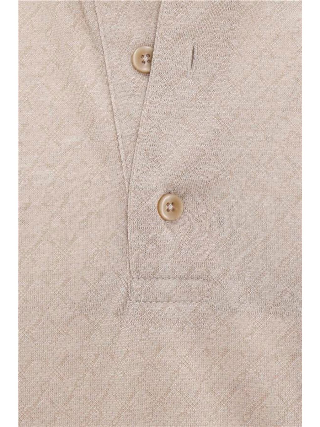 Bej Regular Desenli Polo Yaka Tişört-1