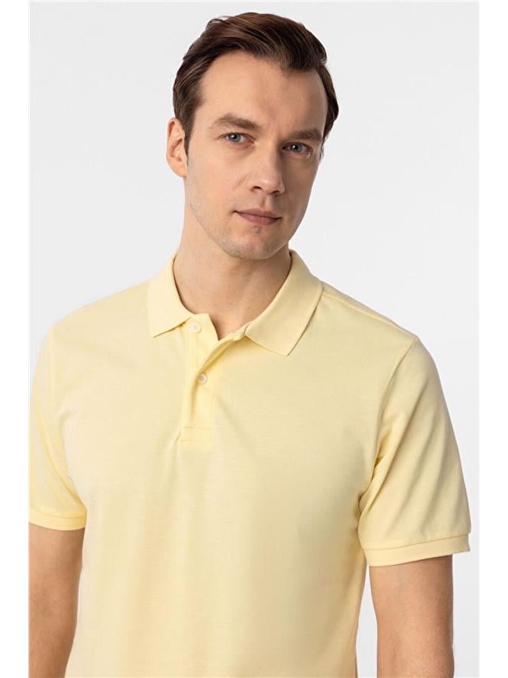 Sarı Regular Armürlü Polo Yaka Tişört-3