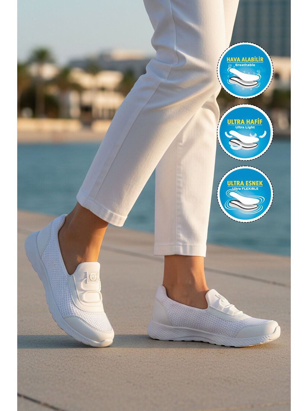 Beyaz Fileli Hafif Esnek Kolay Giyilebilir Kadın Casual Ayakkabı 575 G-2