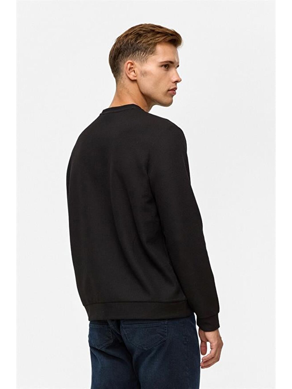 Siyah Regular Düz Bisiklet Yaka Sweatshirt-6