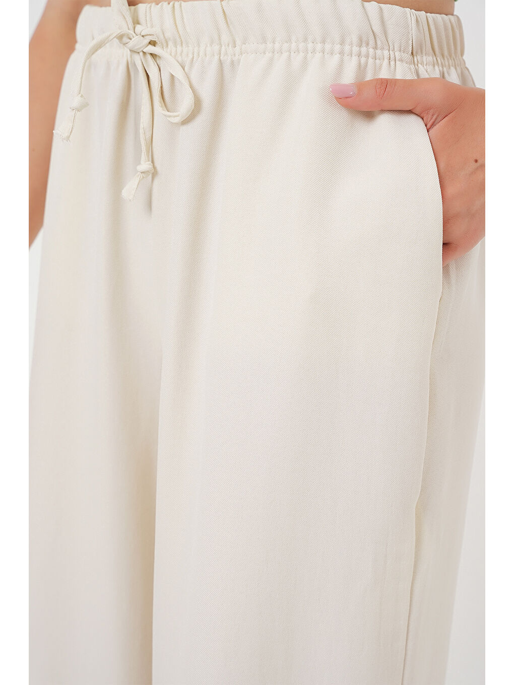 Kadın Geniş Paça Keten Pantolon 6735 - Ekru-4