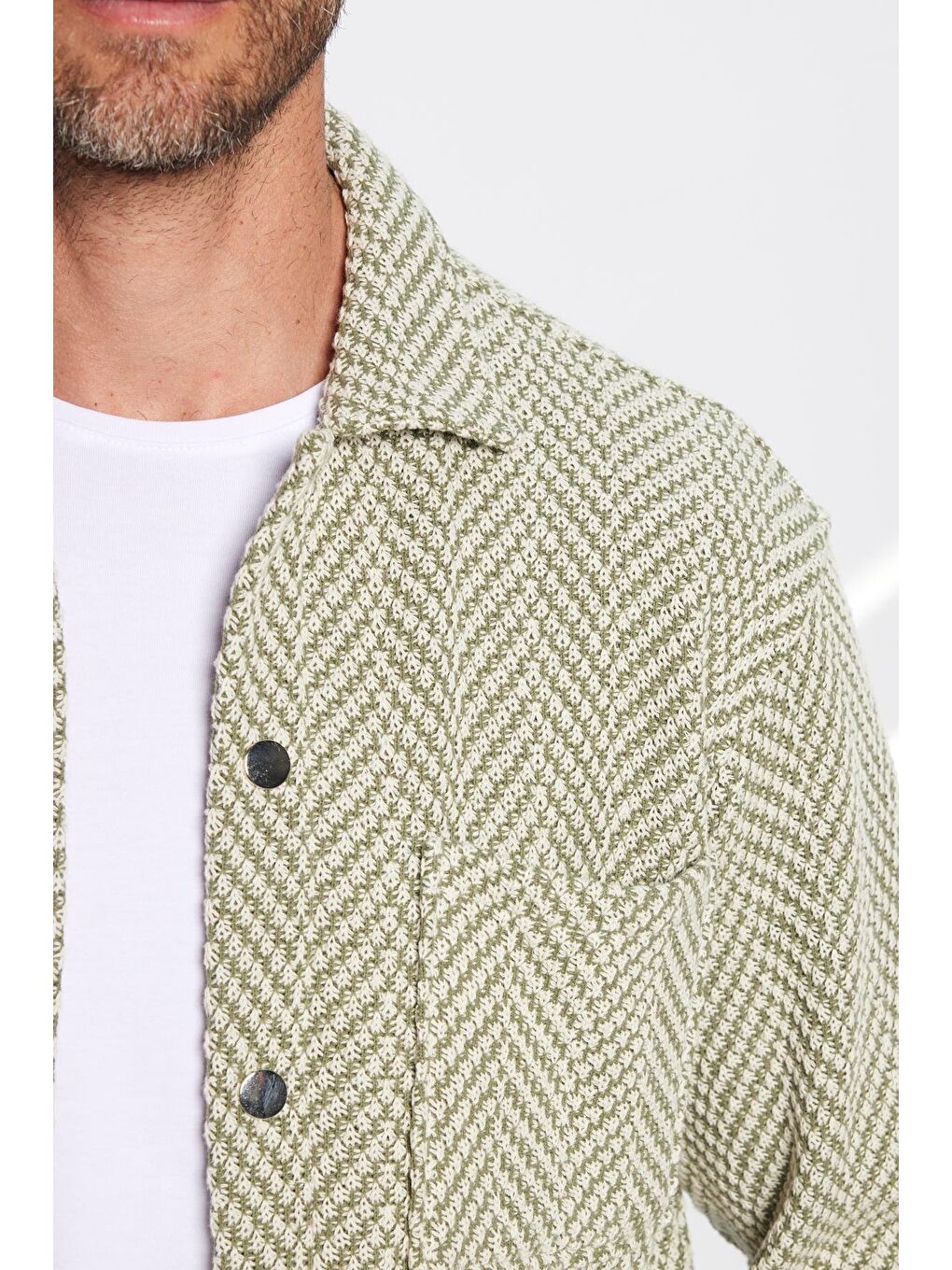 Haki Erkek Relax Fit Rahat Kesim Örme Çift Cepli Çıtçıtlı Armürlü Gömlek-2