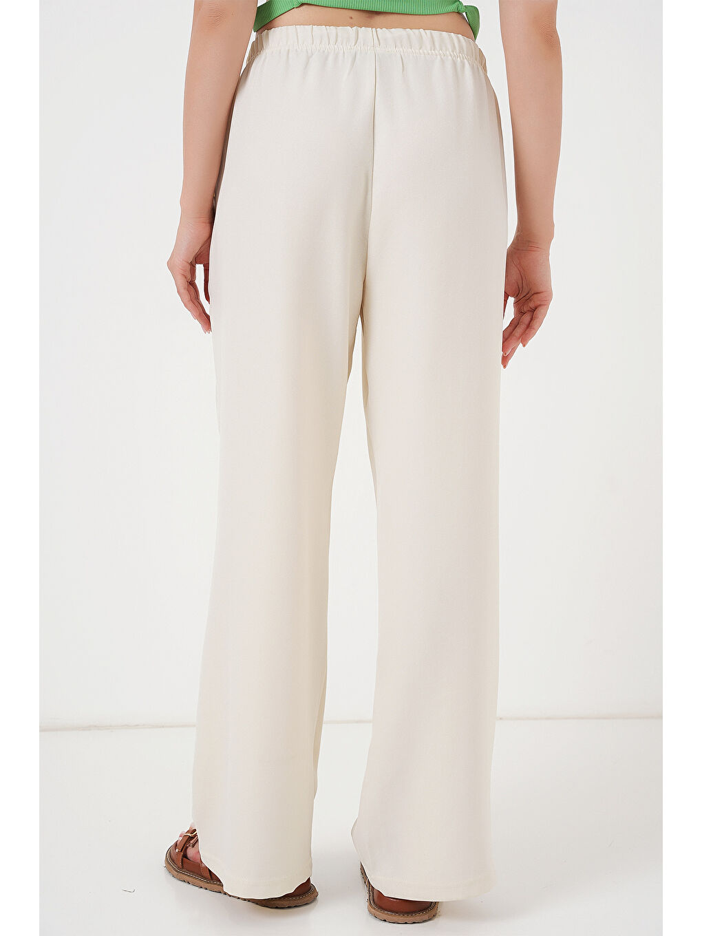 Kadın Geniş Paça Keten Pantolon 6735 - Ekru-5