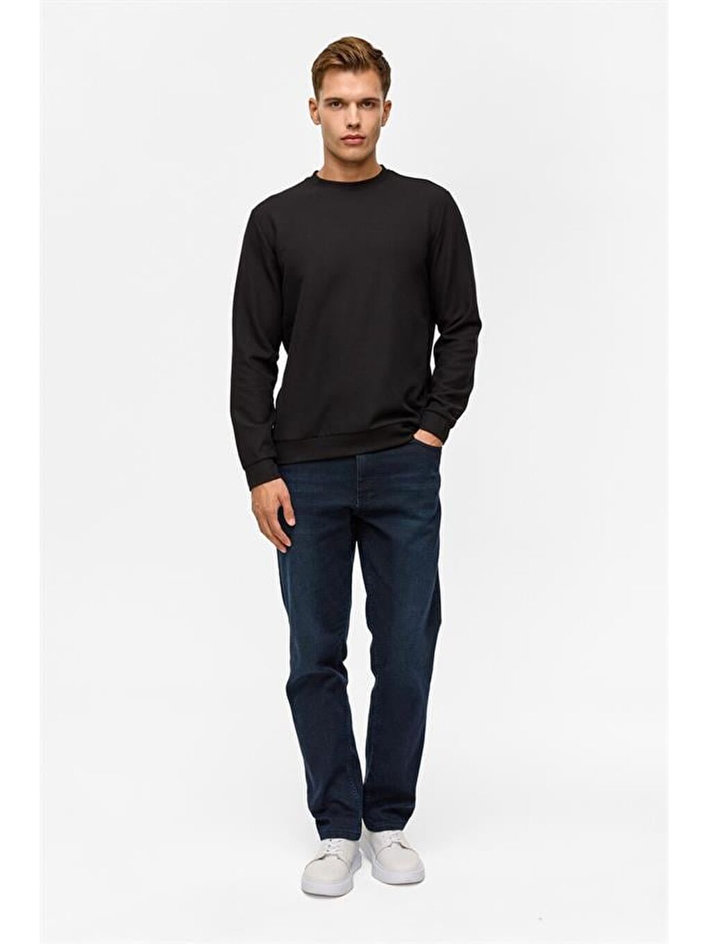 Siyah Regular Düz Bisiklet Yaka Sweatshirt-8