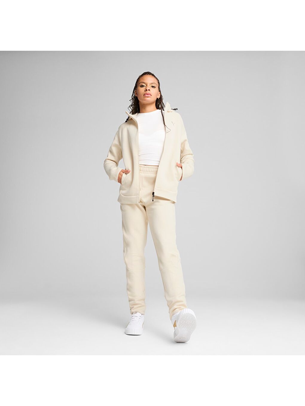 Beyaz EVOSTRIPE Kadın Kapüşonlu Ceket-3