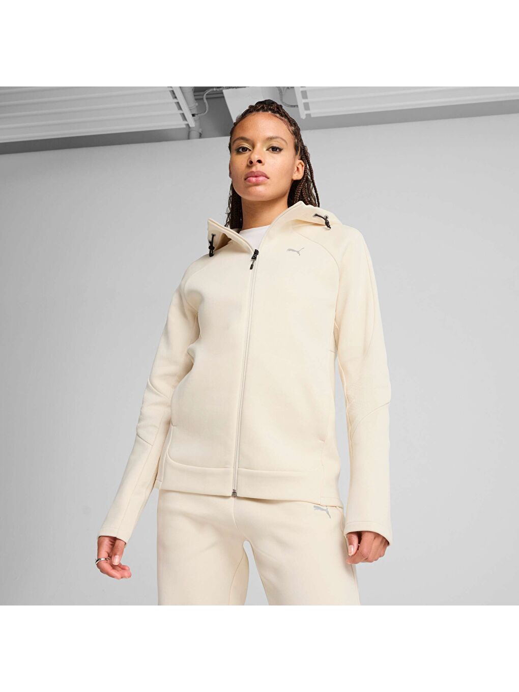 Beyaz EVOSTRIPE Kadın Kapüşonlu Ceket-6