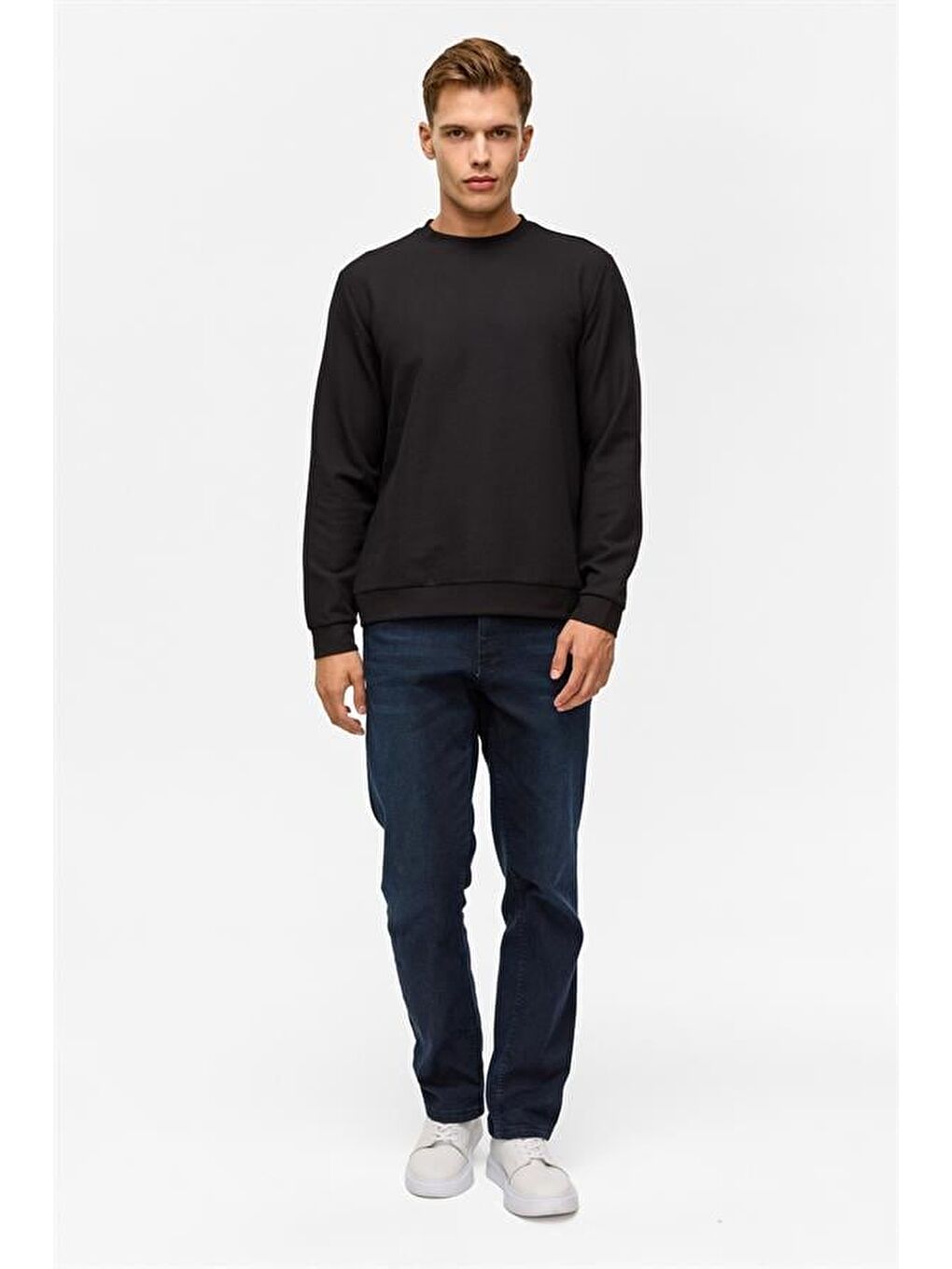 Siyah Regular Düz Bisiklet Yaka Sweatshirt-9