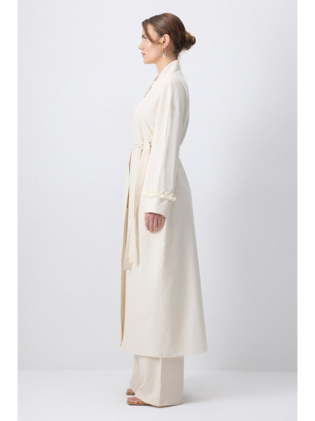 Bej Doğal Dokulu Kimonolu 3 Lü Takım-3