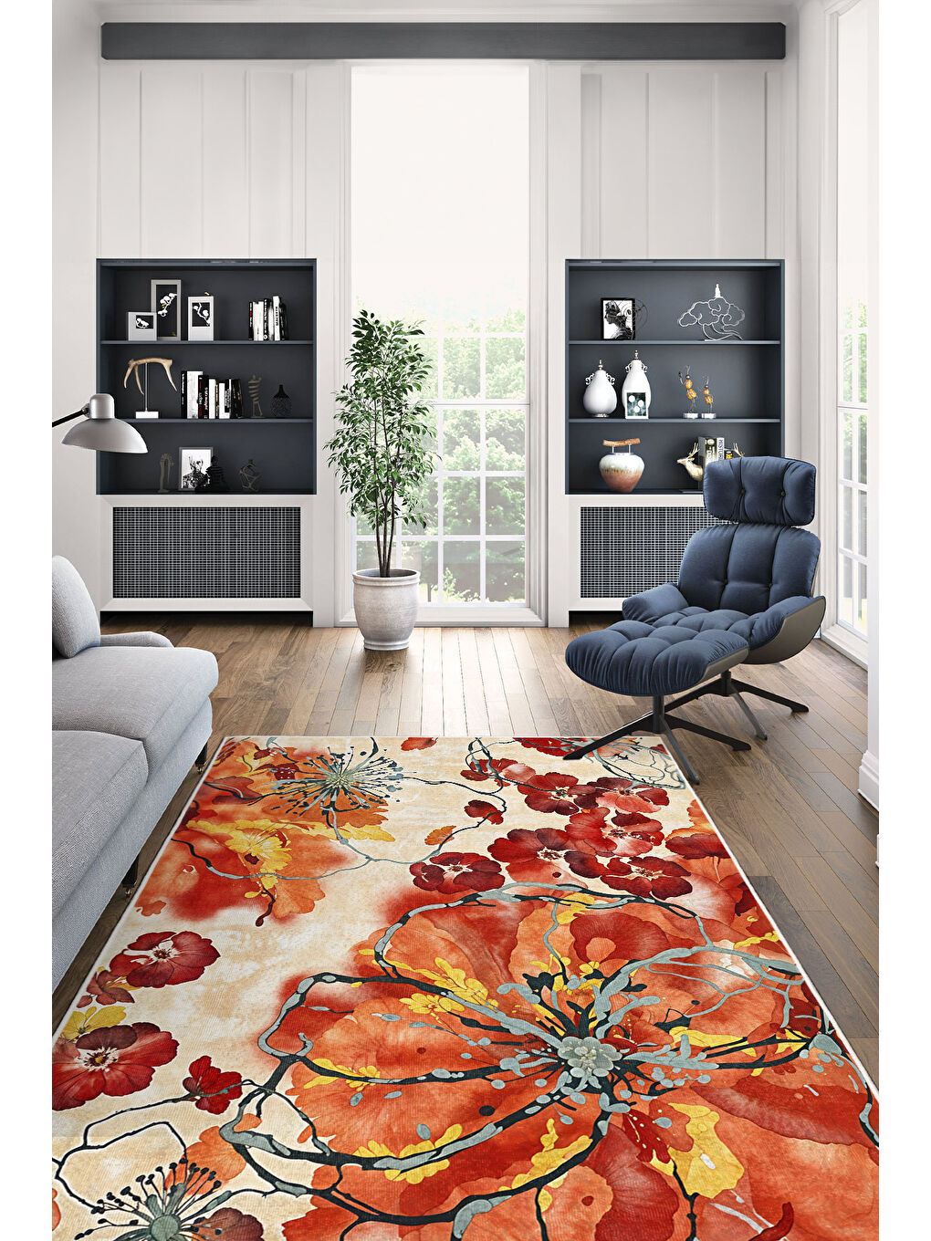 Turuncu Dekoratif Özel Tasarım Yıkanabilir İnce Kaymaz Tabanlı Modern Halı KECE FR30-2