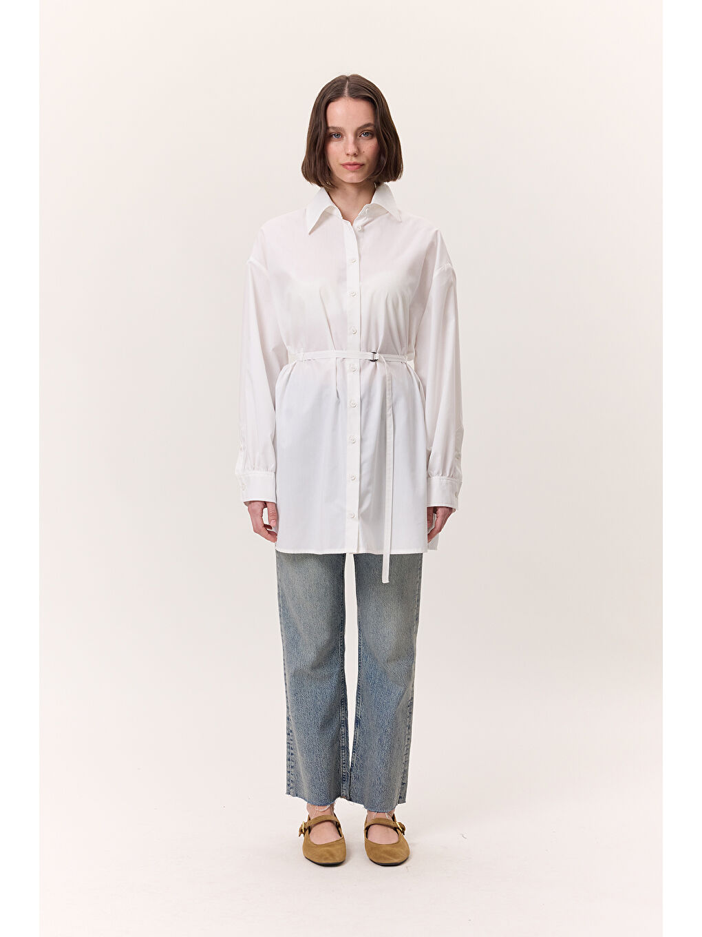 Kemer Detaylı Tunik Ekru-1