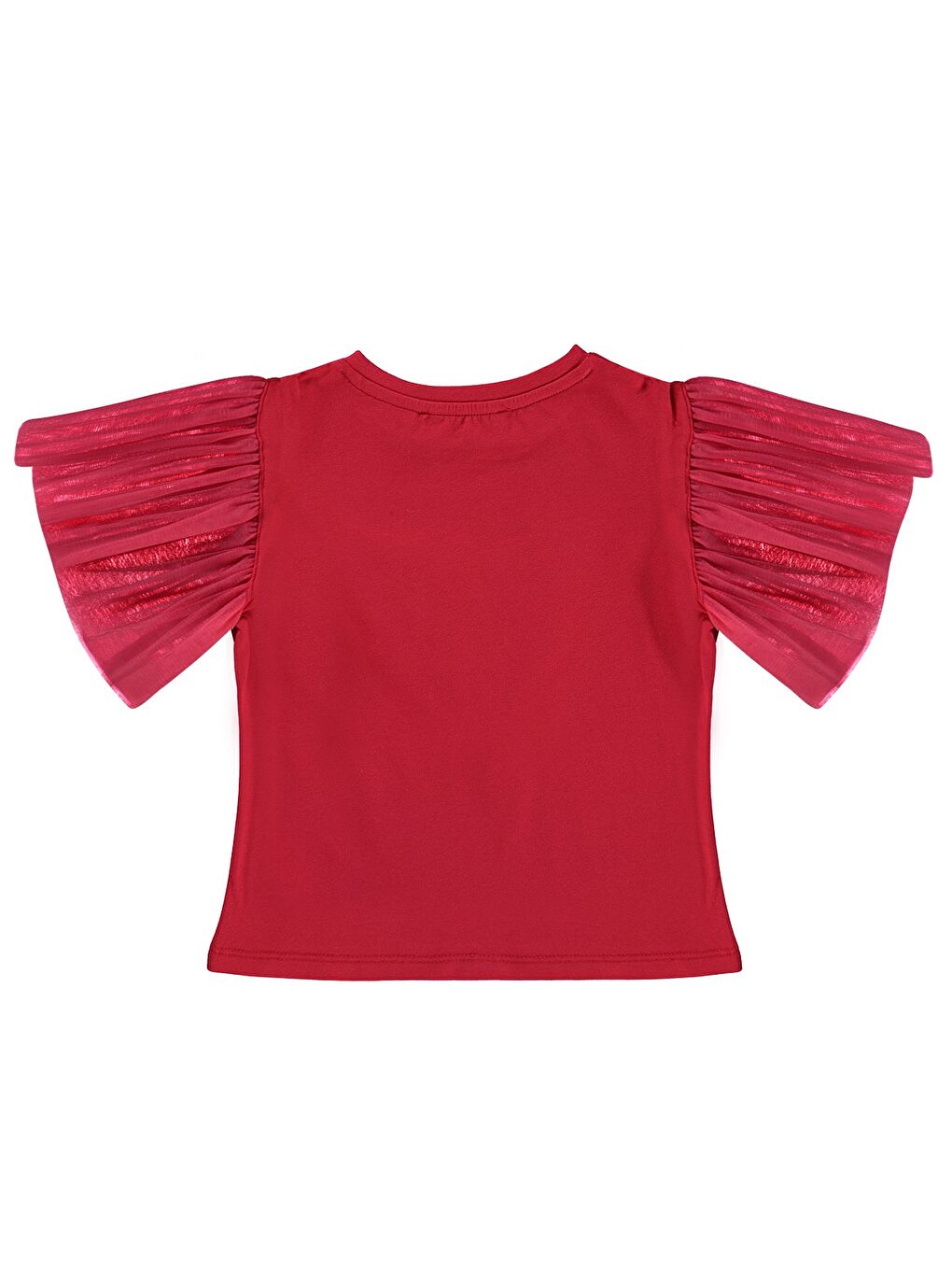 Girls Kolları Tüllü 4-9 Yaş Tişört - Kırmızı-1