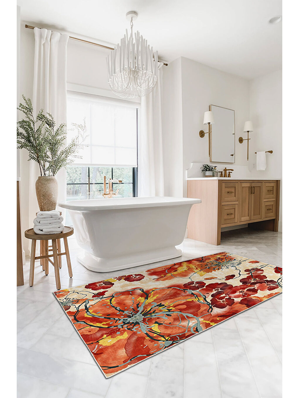 Turuncu Dekoratif Özel Tasarım Yıkanabilir İnce Kaymaz Tabanlı Modern Halı KECE FR30-3