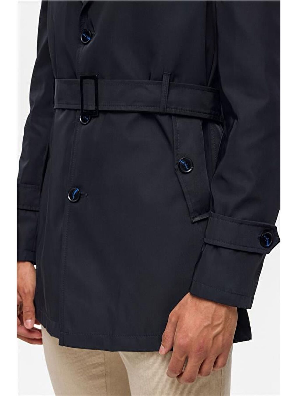 Lacivert Slim Düz Trençkot-7