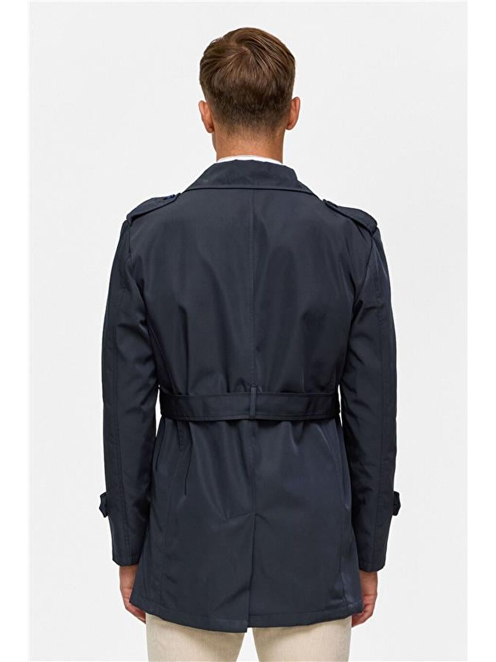 Lacivert Slim Düz Trençkot-9