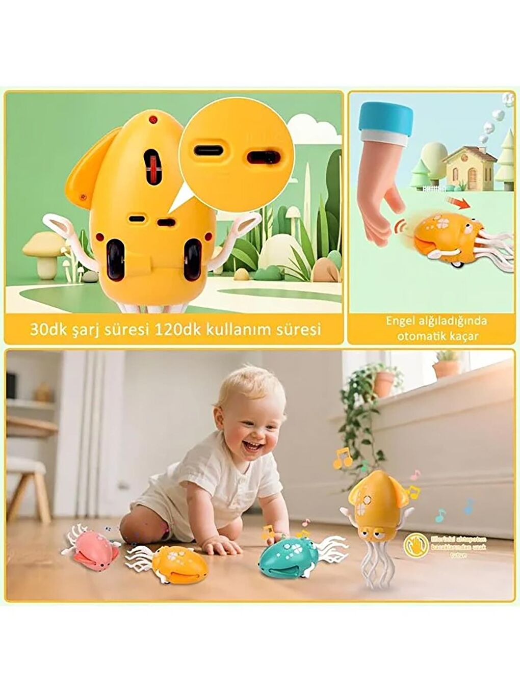 Seher Oyuncak Şarjlı Çok Fonksiyonlu Ahtapot - Sarı-3