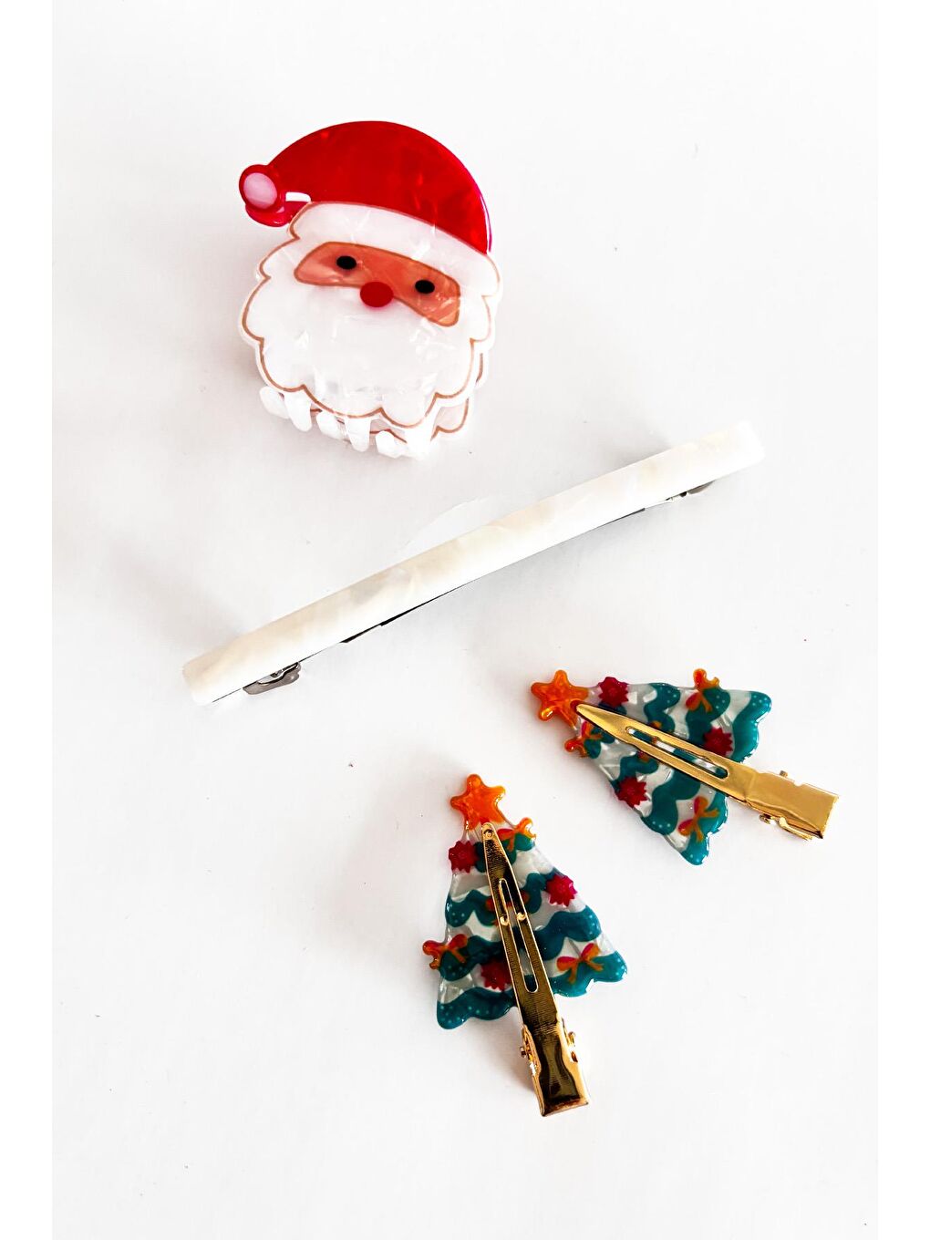 New Obsessions Kırmızı Yılbaşı Noel Baba Mandal Toka ve Yılbaşı Ağacı Pens Toka 4'lü Paket