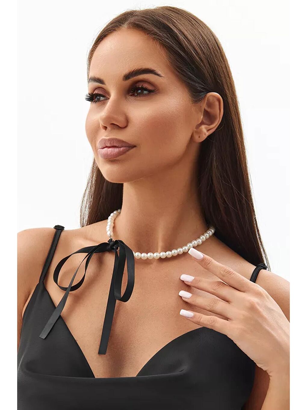 Gri Amelie Coco İncili Tasma Choker Kolye-1