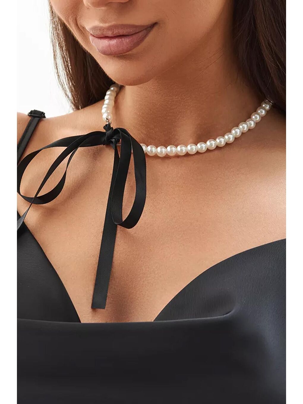 Gri Amelie Coco İncili Tasma Choker Kolye-3