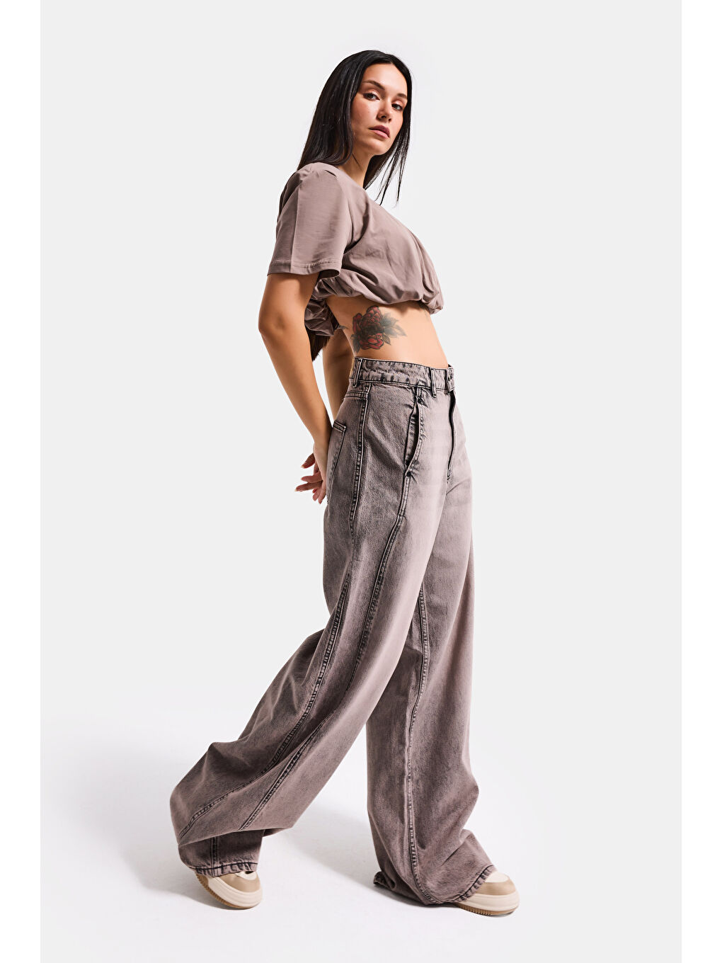 Mavi Kadın Koyu Jean 4s6-165 Barrel Yüksek Bel Fit Süper Bol Kesim Kemer Detaylı Tasarım Denim Jean-6