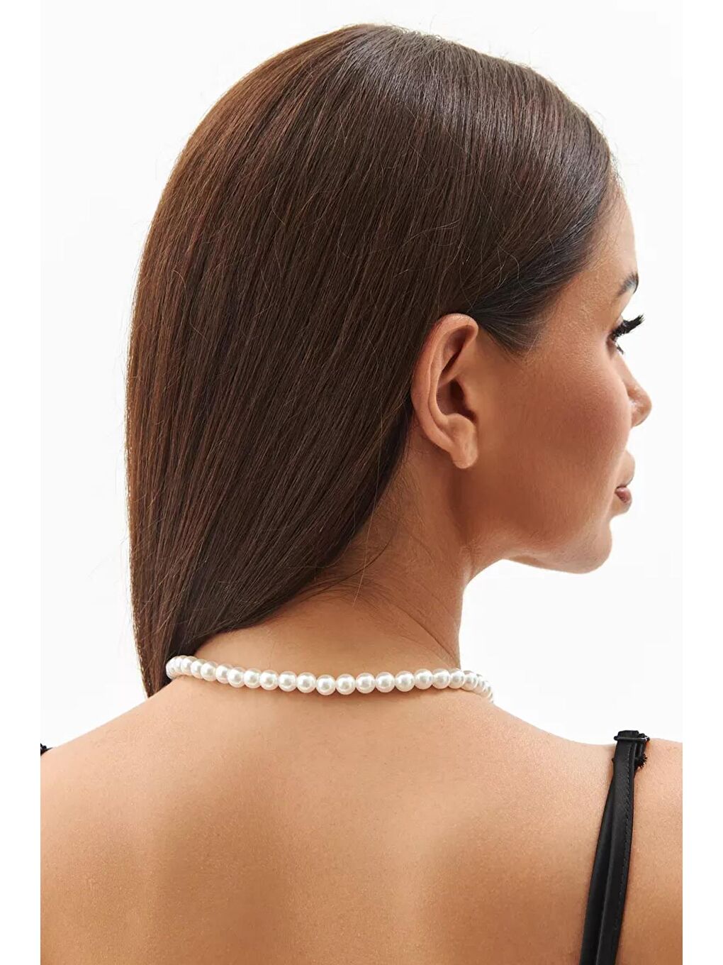 Gri Amelie Coco İncili Tasma Choker Kolye-4