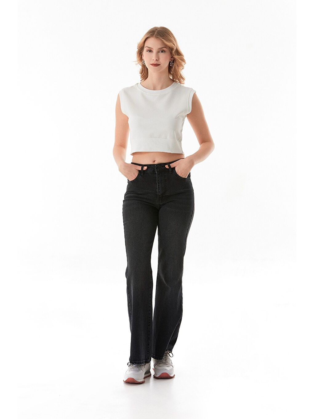 Ekru Basic Ribanalı Kolsuz Tişört-1