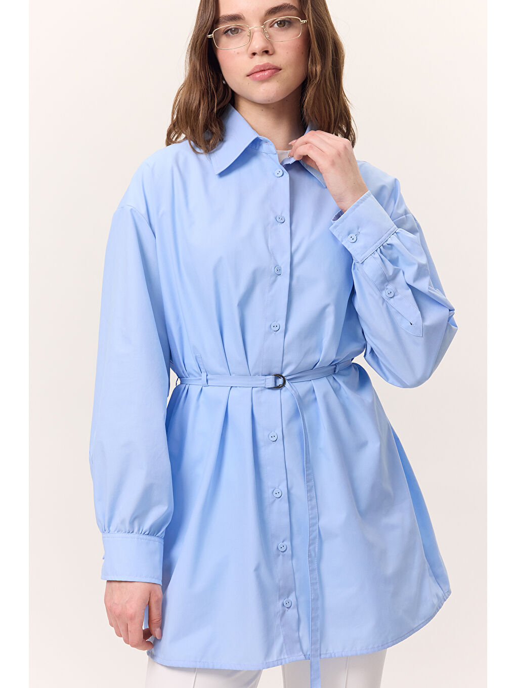 Kemer Detaylı Tunik Mavi-4