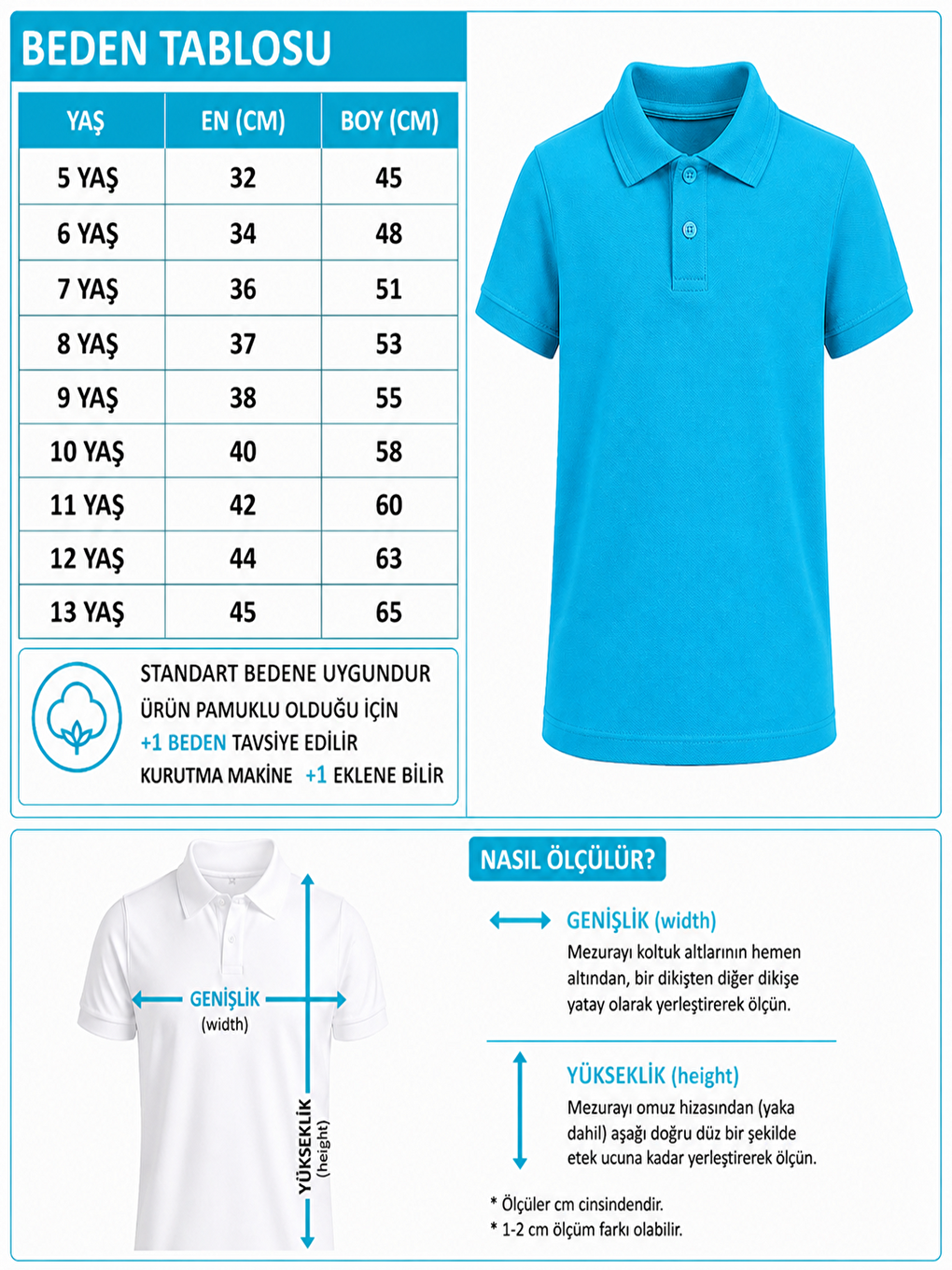 Turkuaz Kids Polo Yaka Basic Kısa Kollu Unisex Çocuk Tişört-1