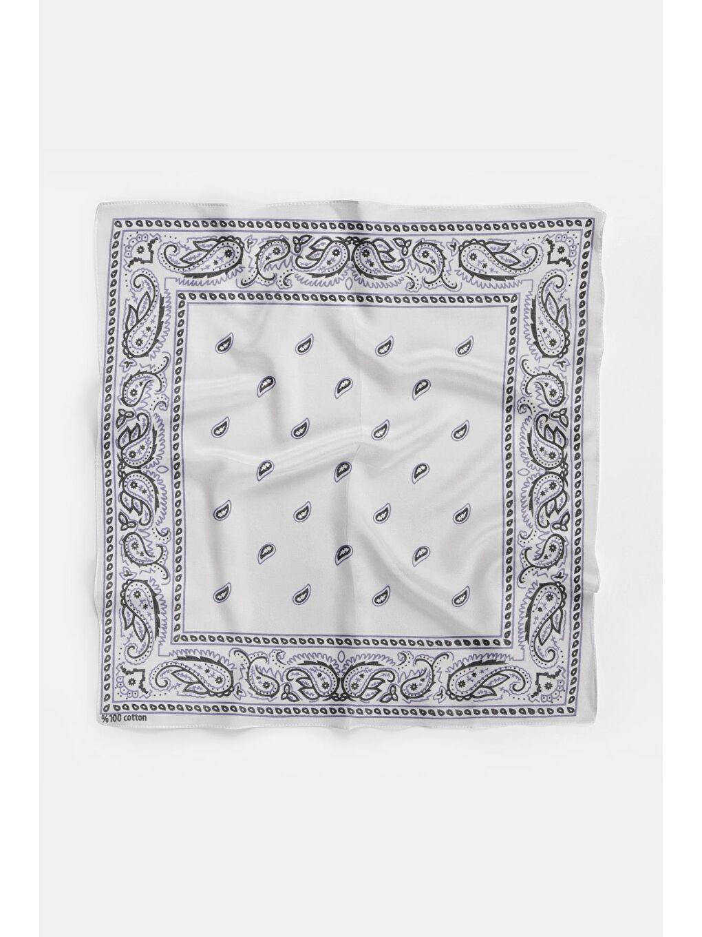 Beyaz Şal Desenli Kare Pamuk Bandana Fular