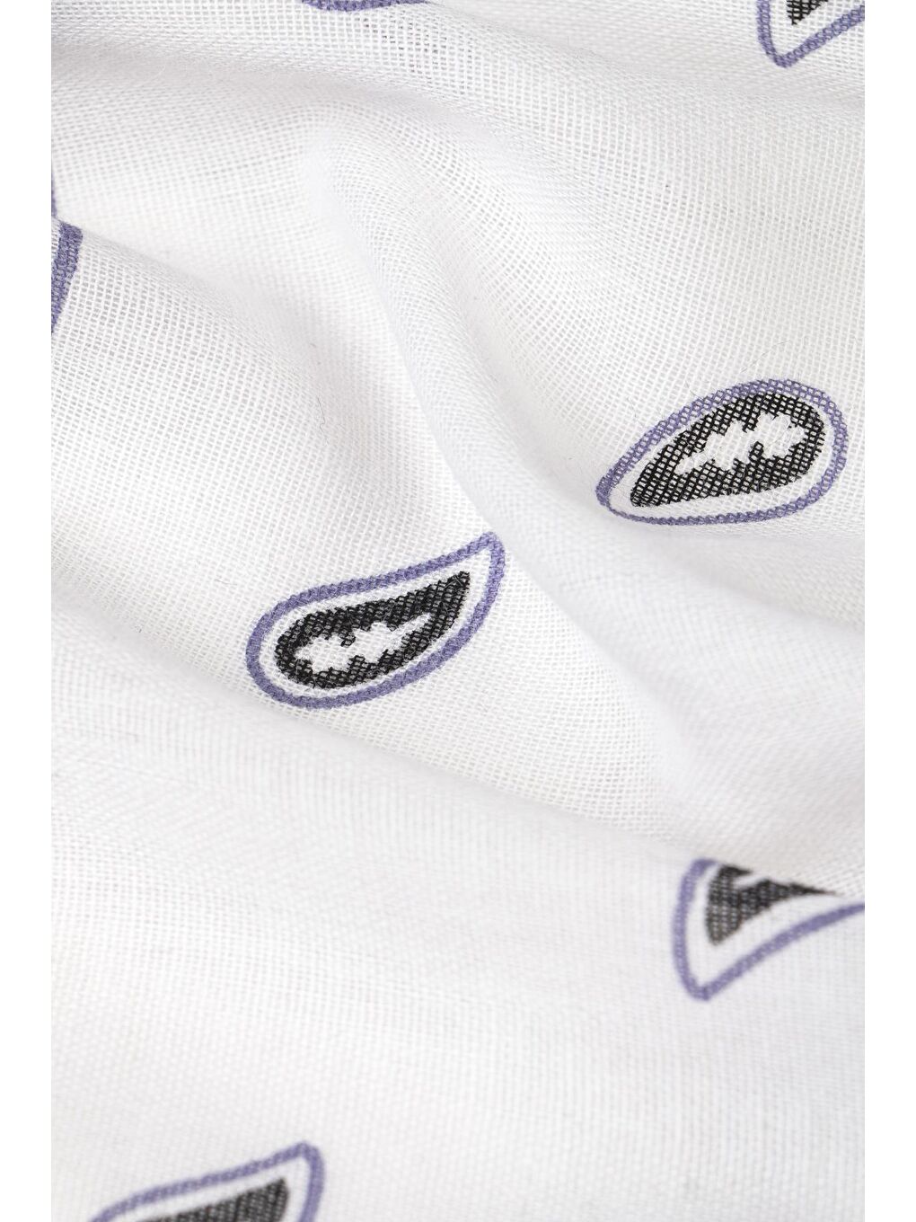 Beyaz Şal Desenli Kare Pamuk Bandana Fular-1