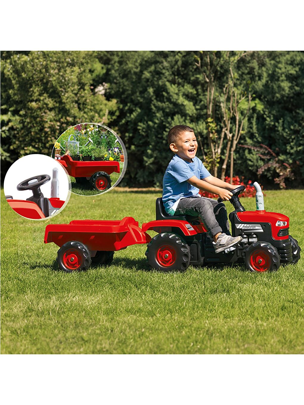 Oyuncak Romorklu Traktor Pedallı - Kırmızı