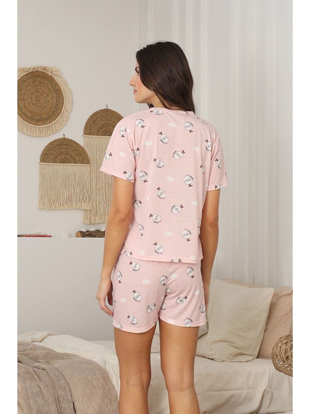 Pembe Puantiye Desenli Şortlu Penye Pijama Takımı-1