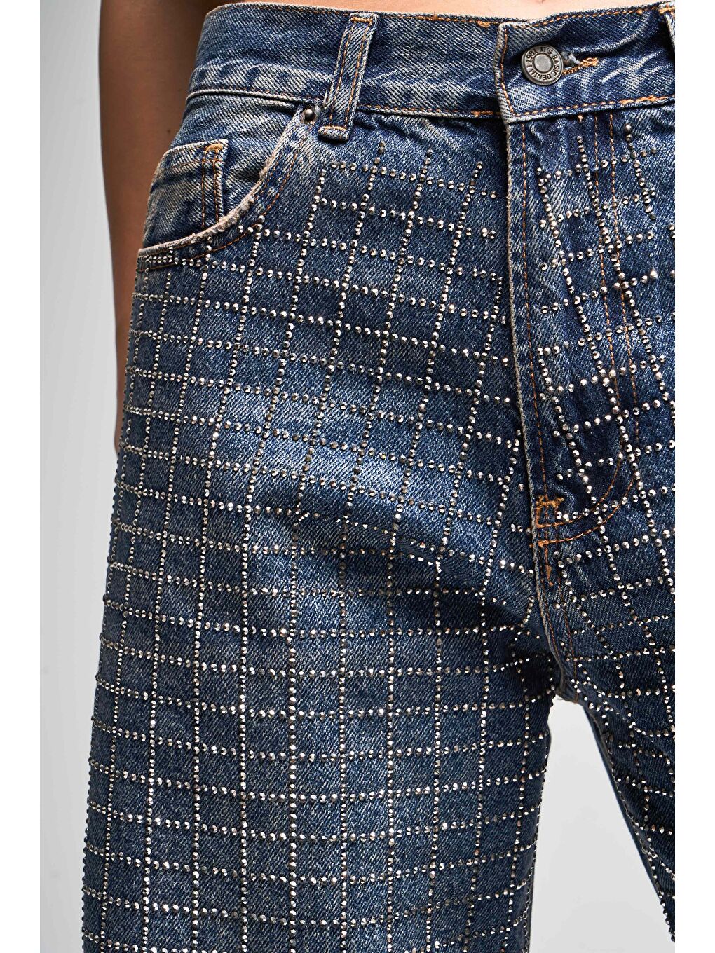 Mavi Kadın Jean Rengi t2w48 Loose Fit Orta Bel Parlak Taşlı Tasarım Denim-2