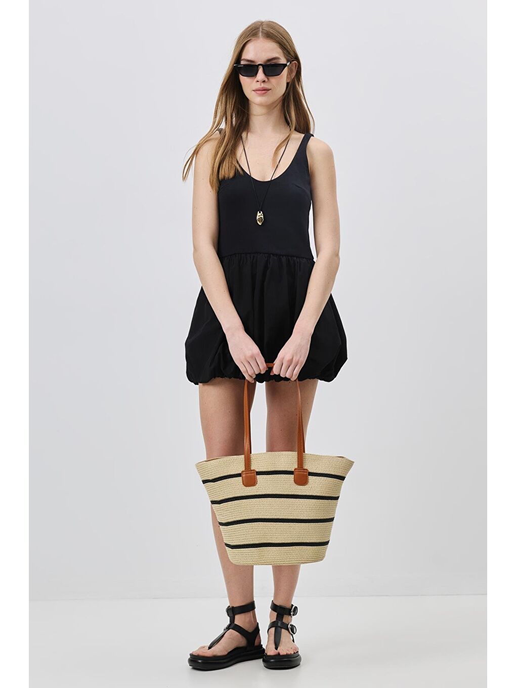 Askılı Hasır Omuz Çantası Y9201 Bej-1