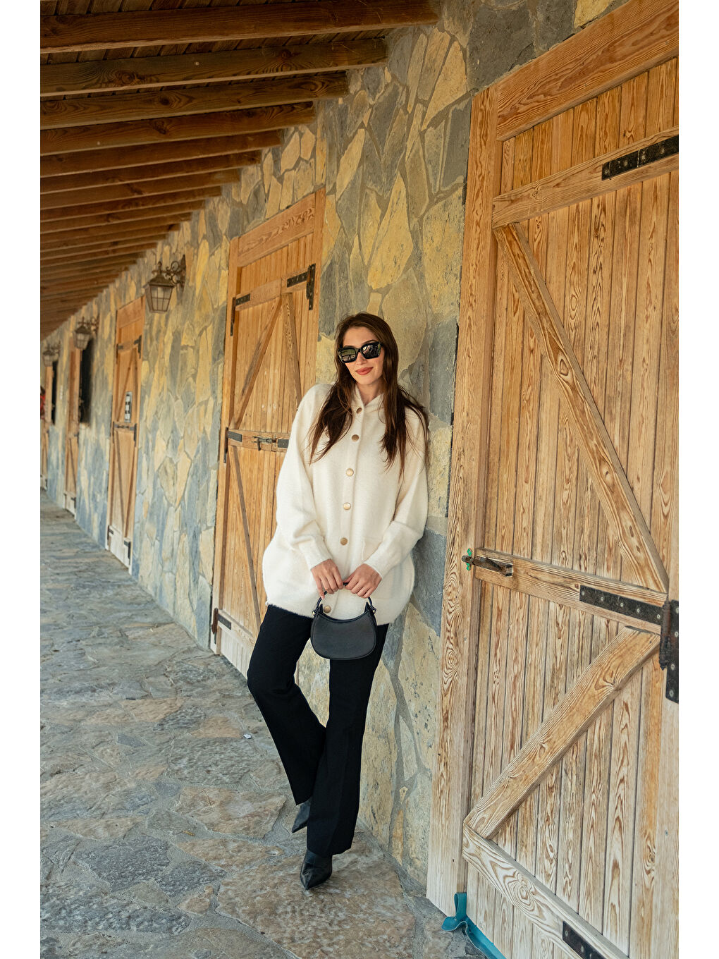 Kadın Kapüşonlu Triko Ceket Bej-3