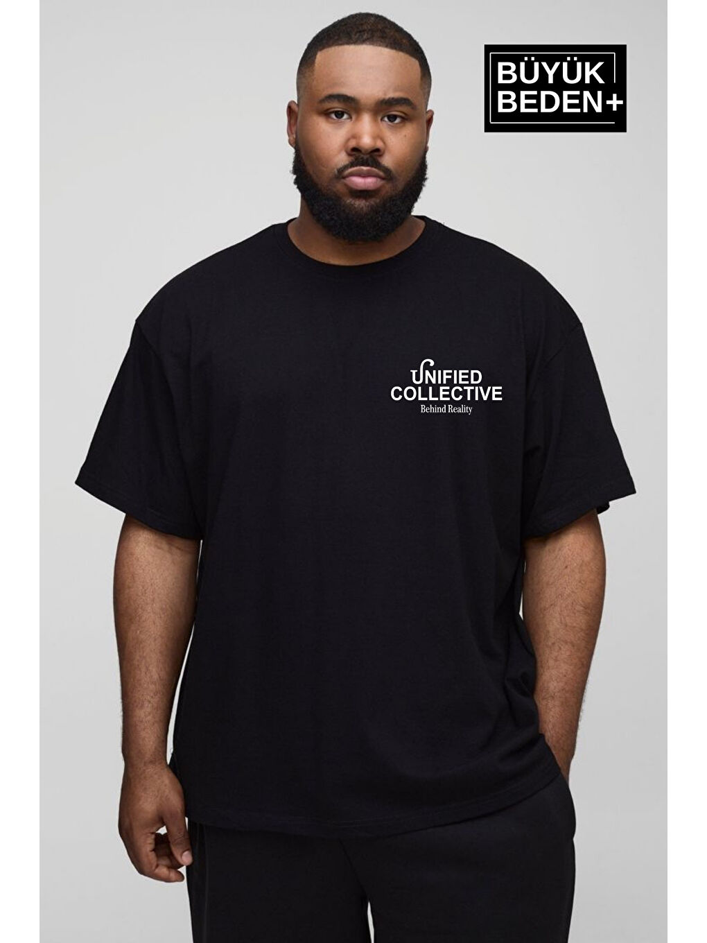 Siyah Erkek  Unified Collective Baskılı Bisiklet Yaka Büyük Beden Tişört SPR25BTS905