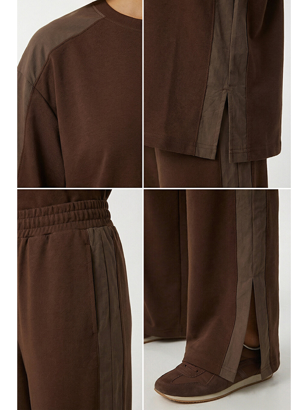 Kahverengi Oversize Yırtmaçlı Paraşüt Garnili Modal Takım KAHVERENGİ LBY0043-3