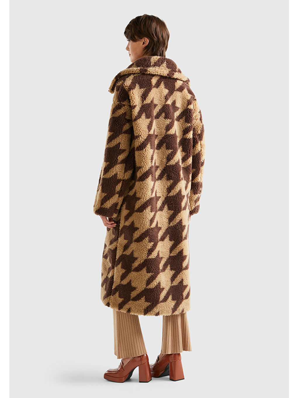 Kadın Kahverengi Kazayağı Teddy Palto-2