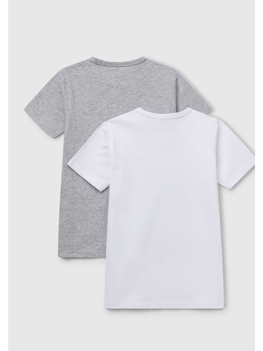 Erkek Çocuk Gri melanj Bisiklet Yaka Kısa Kollu 2'li T-Shirt Seti-1
