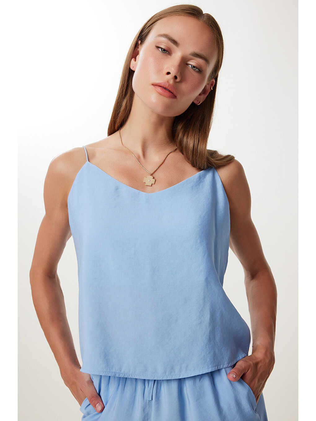 Mavi Askılı Modal Bluz Pantolon Takım GÖK MAVİ LRV0108-3