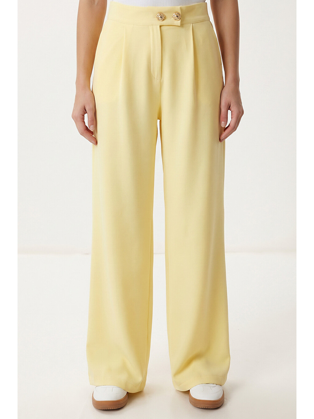Sarı Gold Düğmeli Dokuma Yelek-Pantolon Takım SARI LAZ0004-3