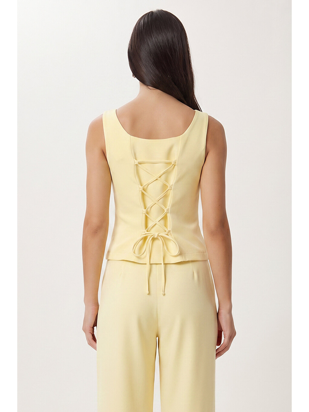 Sarı Gold Düğmeli Dokuma Yelek-Pantolon Takım SARI LAZ0004-4
