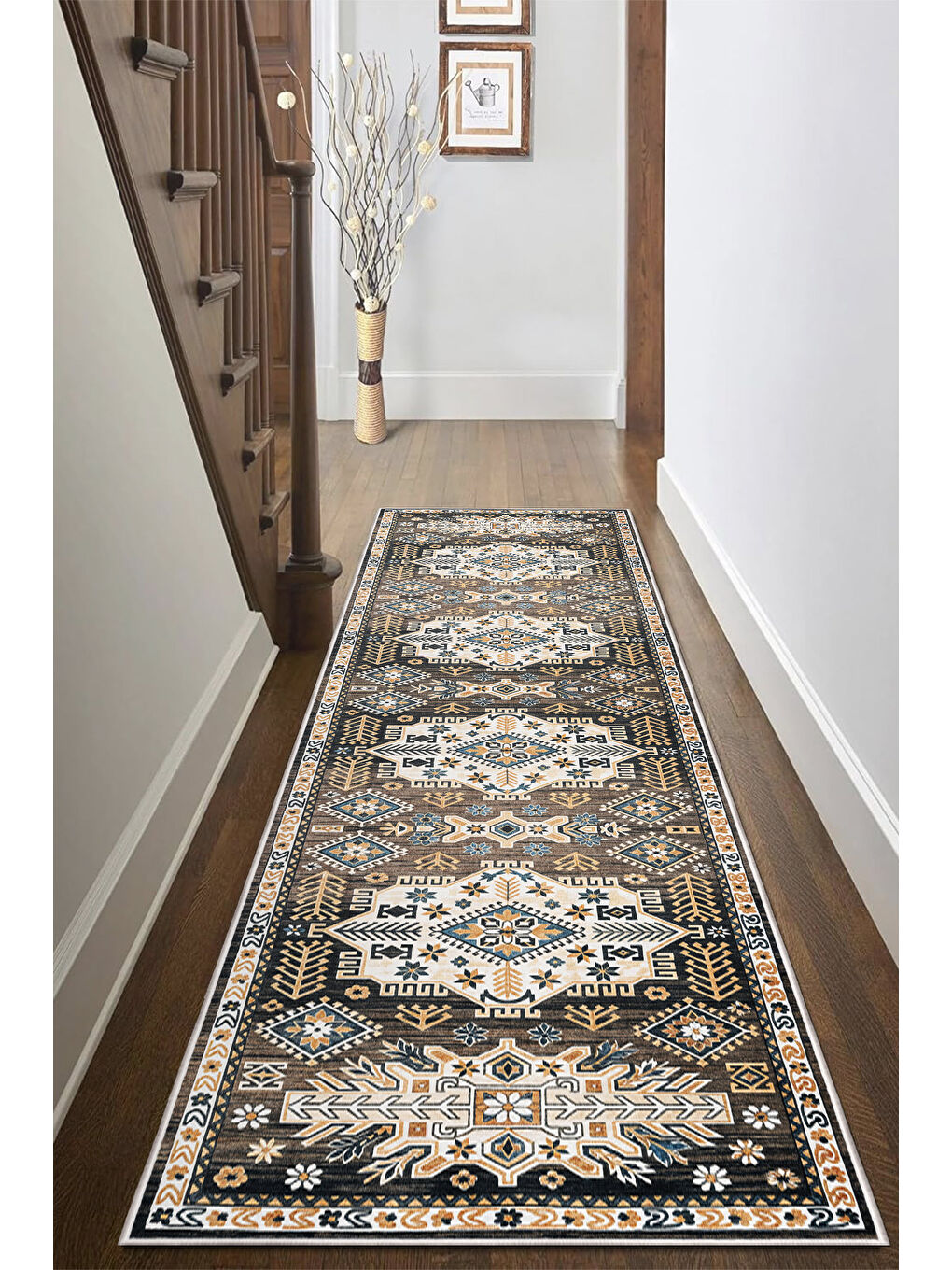 Kahverengi Dekoratif Özel Tasarım Yıkanabilir İnce Kaymaz Tabanlı Modern Halı KECE FR26-4