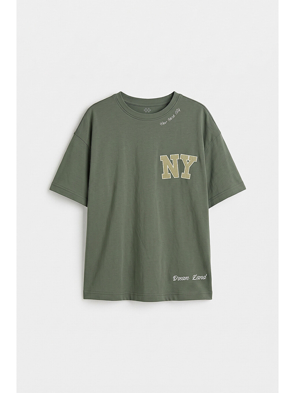 Haki Oversize Kısa Kollu Baskılı Kız Çocuk T-shirt - 75174