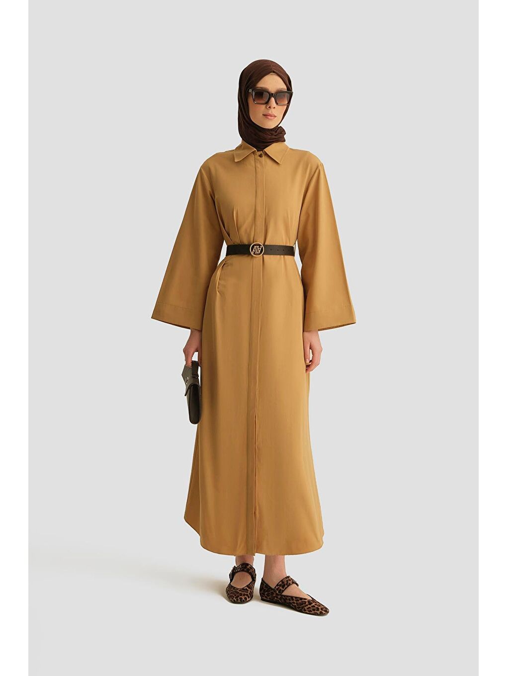 Kahverengi Kemerli Elbise 25Y9023 Sahra-1