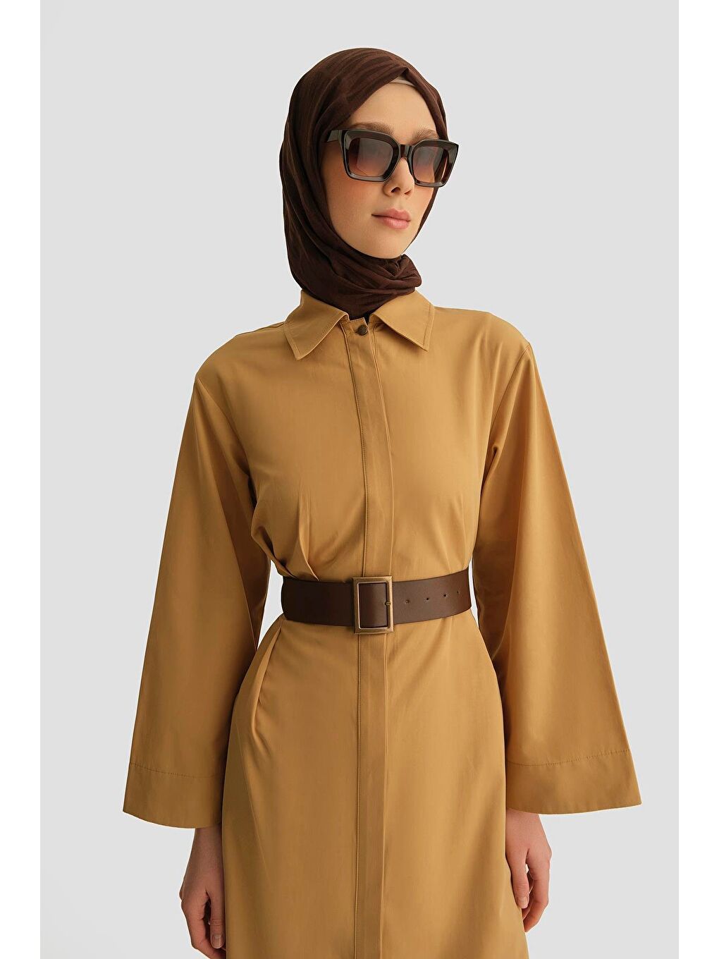 Kahverengi Kemerli Elbise 25Y9023 Sahra-3